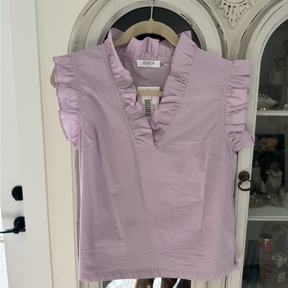 Anara Lavender Ruffle Sleeve Blouse